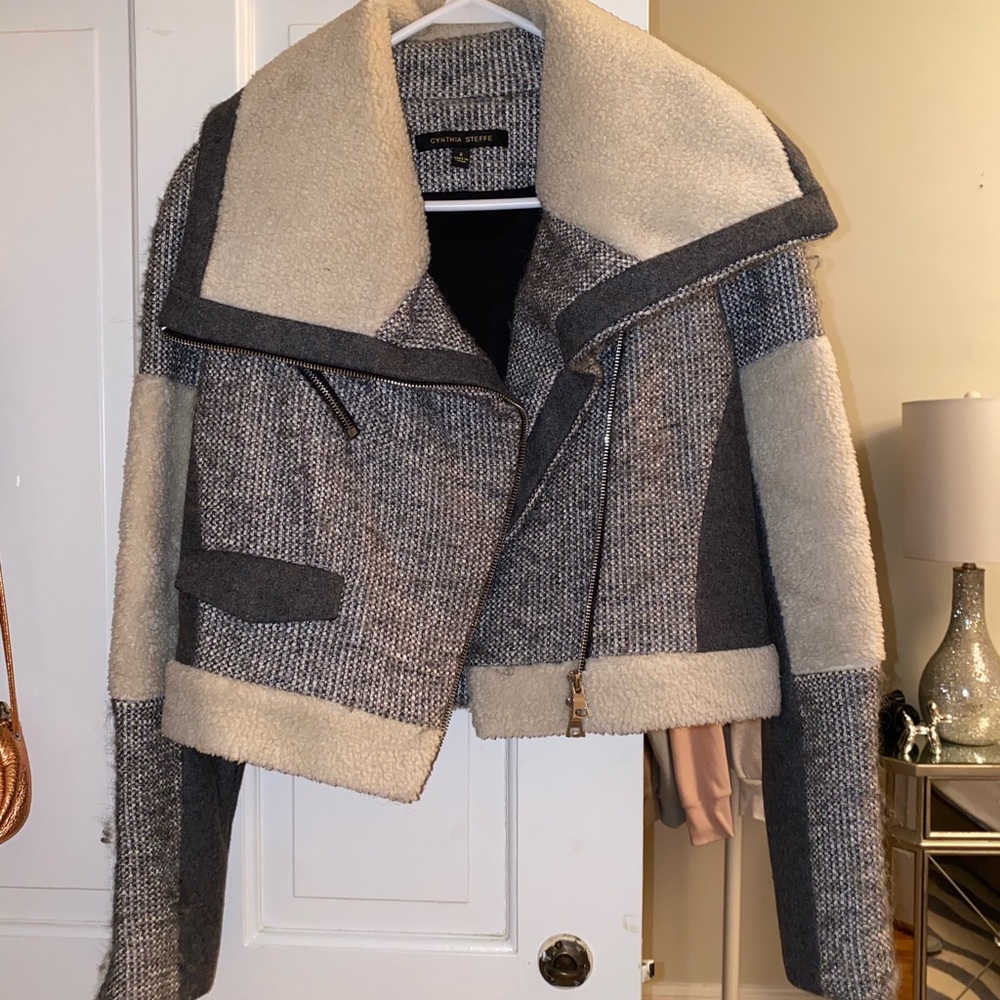 Cynthia Steffe Tweed Shearling Patchwork Bomber - image 3